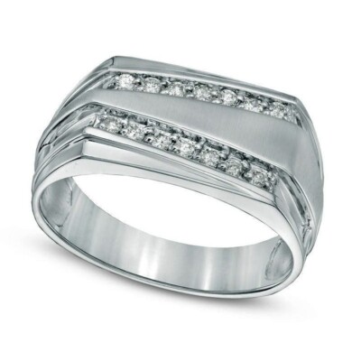 Classic Two Diagonal Stripe 0.25CT Round Simulated Sapphire Engagement Ring