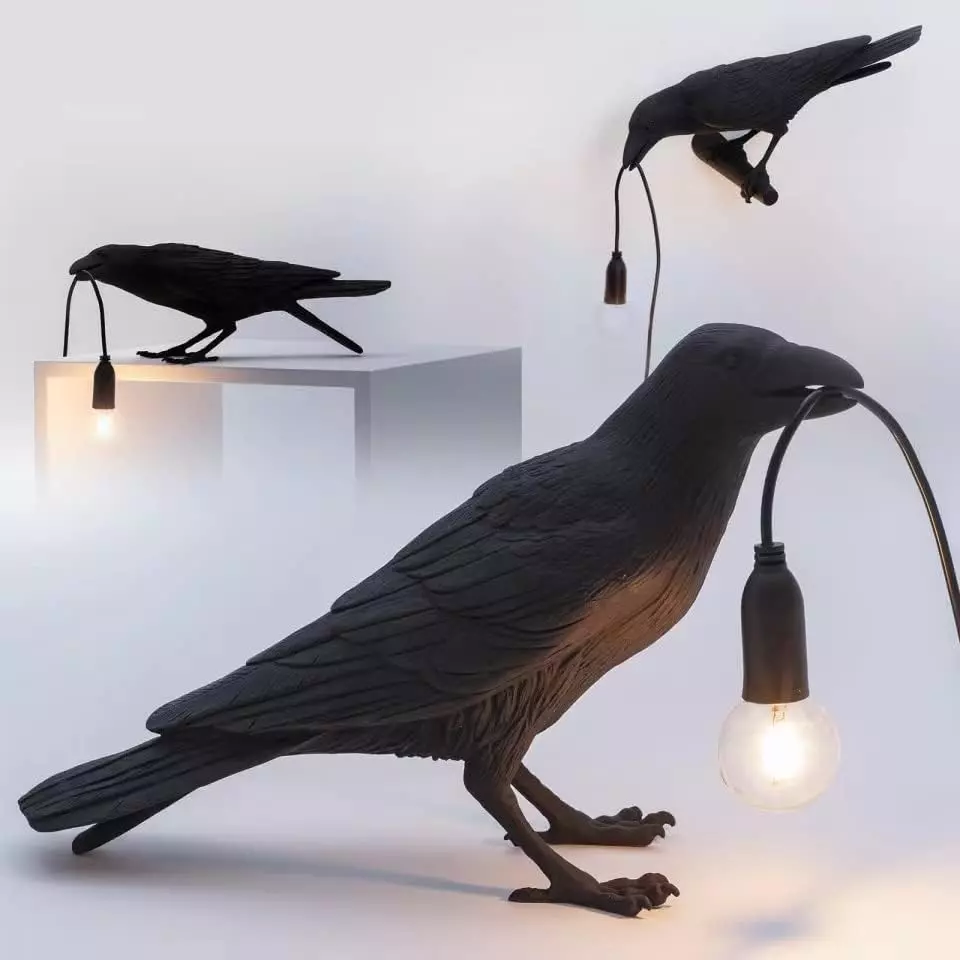 Raven Table Lamp Crow Desk Lamp Vintage Resin Bird Lamp