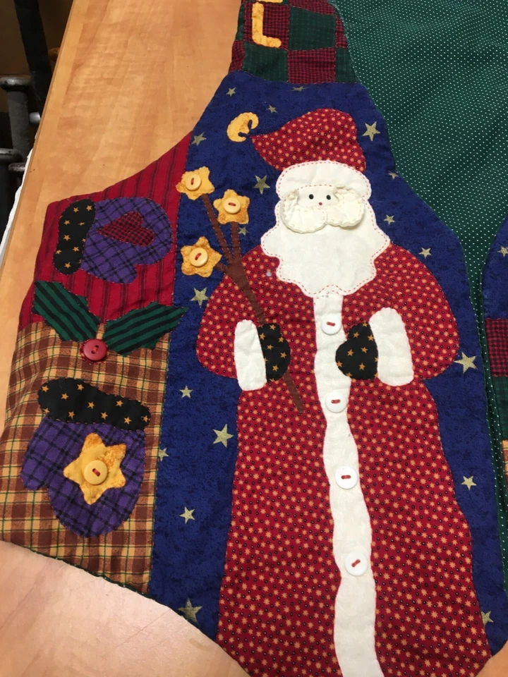 Vintage Ugly Christmas Sweater Large Vest Stitched Santa Snowman HANDMADE - Image 2 of 4