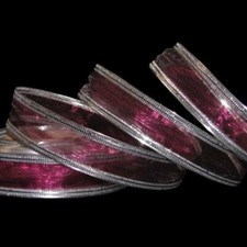 6 Yards Magenta Fushia Purple Pink Metallic Silver Edge Wired Ribbon 7/8"W