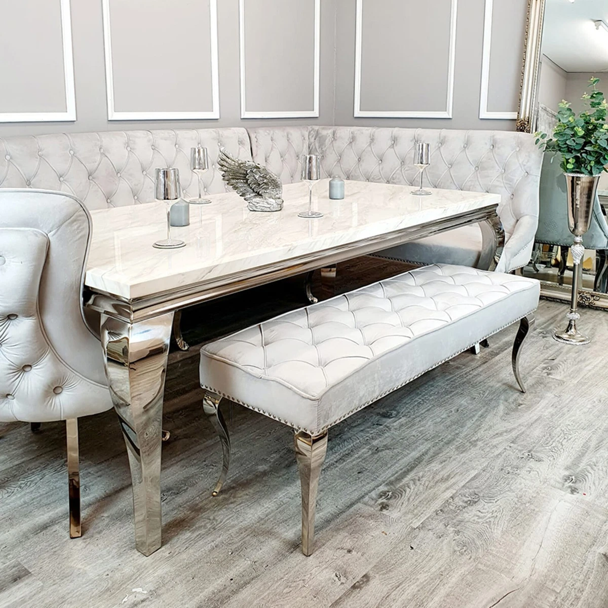 White leather 2024 dining bench