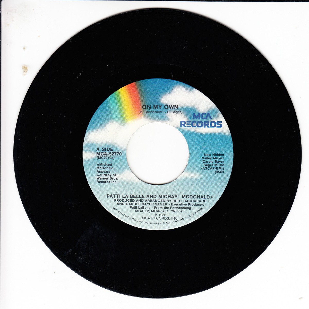 PATTI LABELLE AND MICHAEL MCDONALD On My Own VG(+) 45 RPM P