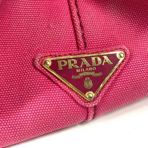 PRADA 1BG642 Canapa logo M Bag Hand Bag Tote Bag Canvas pink - Picture 8 of 18