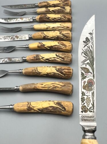 Vintage Anton Wingen Jr. Soligen-Germany Rostfrei Stag Knife & Fork Set of 12 - Picture 9 of 11