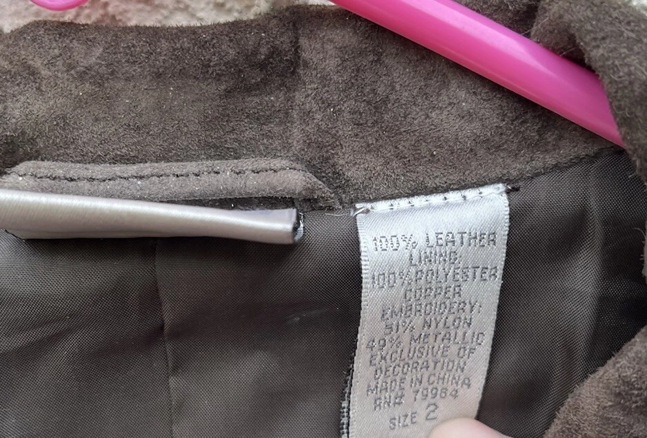 Chico's Cuero Gamuza Marrón Chocolate Floral con Cuentas y Apliques Talla 2 Foto 4 de 4