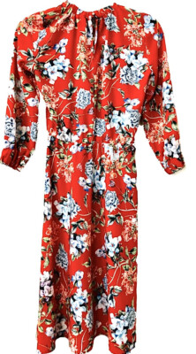 forever 21 red floral dress Forever 21 Contemporary Red Floral V-Neck Long Sleeve Mini Wrap Dress Size  Small