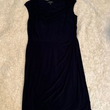 Lauren Ralph Lauren Sleeveless Cowl Neck Ruched Navy Blue Jersey Sheath Dress