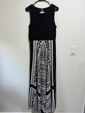 Eliza J Maxi Dress Size 12 Womans Black White Geometric Sleeveless Keyhole Back
