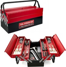 Image of Metal Tool Box with 3 Tiers 5 Tray Heavy Duty Cantilever ToolBox 43x22x21cm