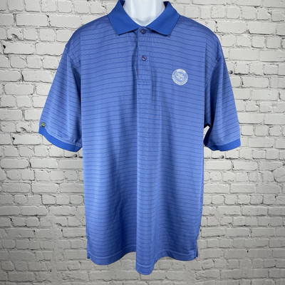 Izod Blue Striped C-Fresh Golf The Hills Country Club Button Polo Shirt Size XL