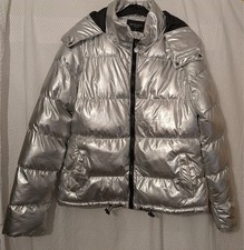 BRAVE SOUL METALLIC SILVER WOMEN'S PUFFER COAT JACKET      SIZE 12