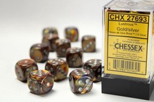 Chessex: Lustrous Gold/Silver 16mm d6 Dice Block 12 Dice 