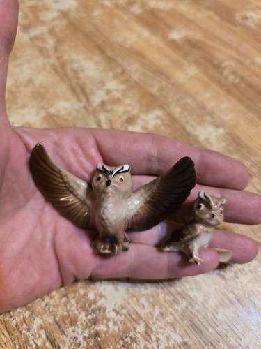 Hagen-Renaker Miniature Ceramic Owl Bird Figurines Mama Owlet 2 Piece Vintage - Picture 6 of 7