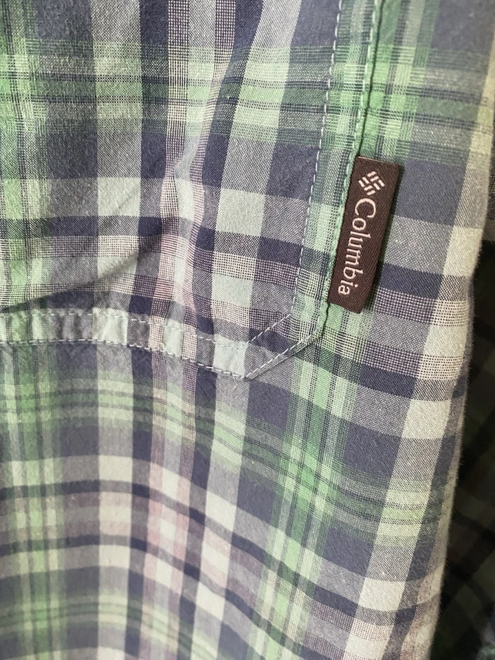 Columbia Mens XL Plaid Button Down Shirt Long Sleeve Blue Green Cotton EUC Work - Image 3 of 4