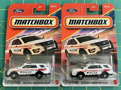 LOT OF 2 - 2025 MATCHBOX 2016 FORD POLICE INTERCEPTOR UTILITY MBX RESCUE 96/125