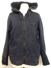 American Giant Women's Moto Jacket Blue Large Zip Hoodie Pockets Made in USA