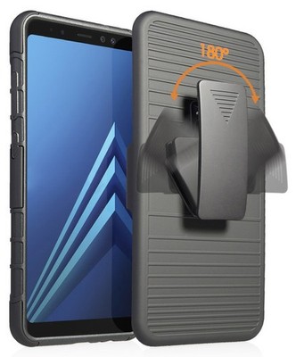 Black Grip Case + Belt Clip Holster Stand for Samsung Galaxy A8 Plus, A8+ (2018)