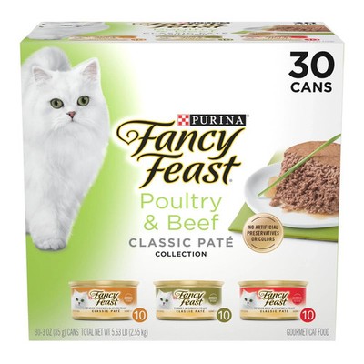 Purina Fancy Feast Classic Pate Wet Cat Food Poultry Beef 30x3oz Grain Free