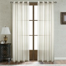 2 Panels Faux Linen Sheer curtains Light Filtering Grommet Country Decor Drapes