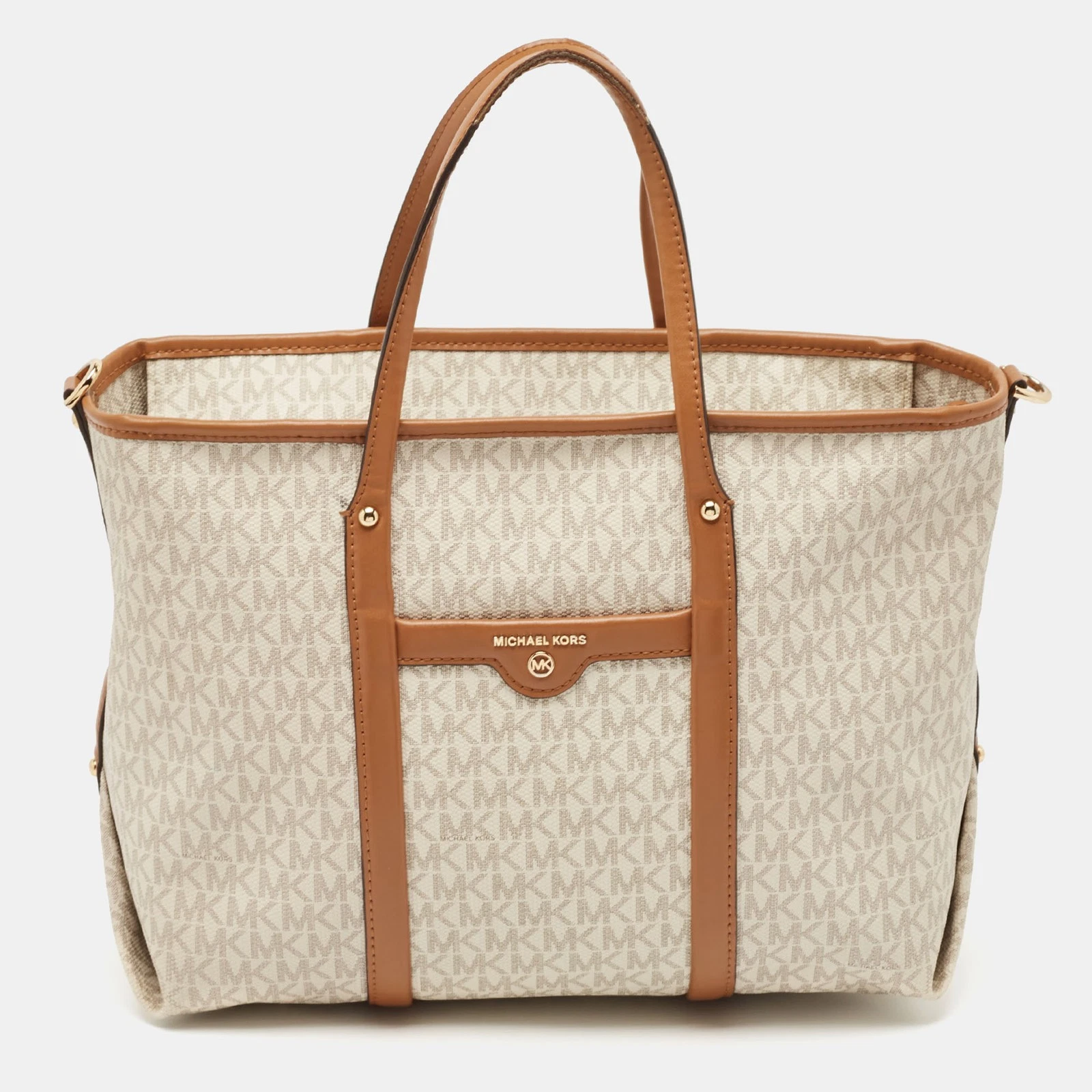 Borsa Michael Kors marrone bianco firmata rivestita in tela e pelle Beck