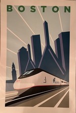 Original Travel Poster 2004 Amtrak Acela New Boston Schwab