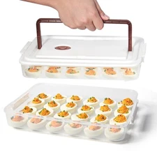 Deviled Egg Containers with Lid, (Set of 2), Plastic Deviled Egg Tray Carrier...