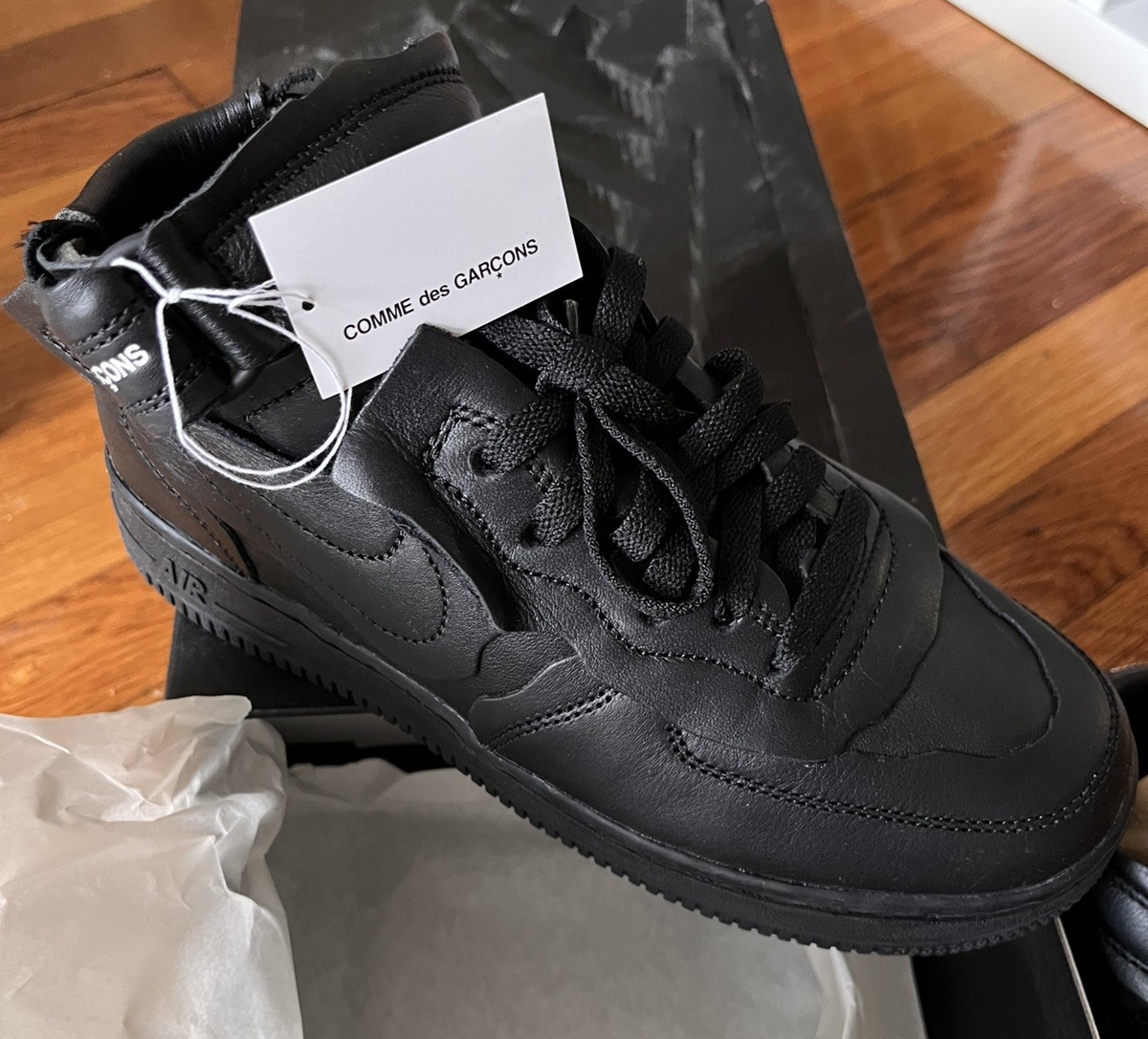 NWT Comme des Garcons Nike Air Force 1 Mid AF1 CDG Black M5.5, W7  AUTHENTIC