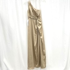 NWT Azazie Champagne Gold One Shoulder Satin Dress Women’s Sz 2