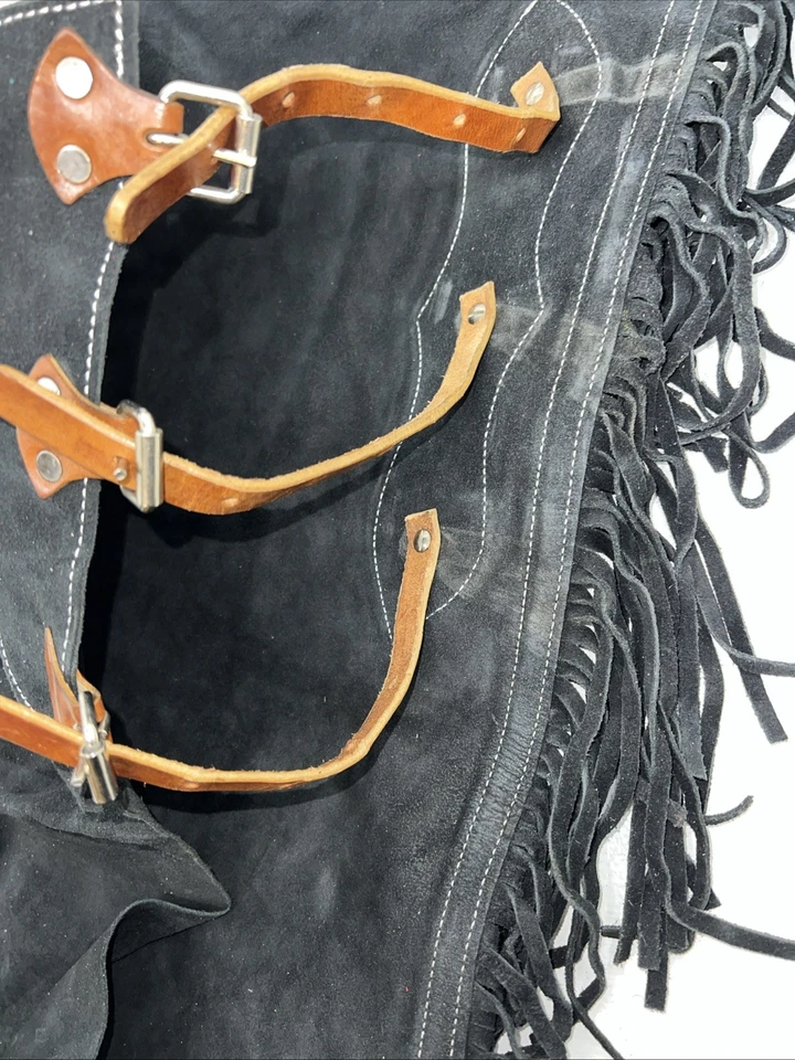 New Tough 1 Black Show Chaps With Fringe Adjustable Waist 46” N-24 - Image 4 of 4