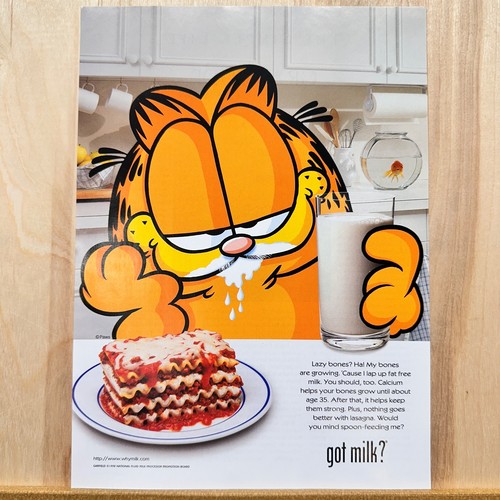 1998 Garfield Got Milk American Dairy Vintage Print Ad Lasagna Cartoon Advert