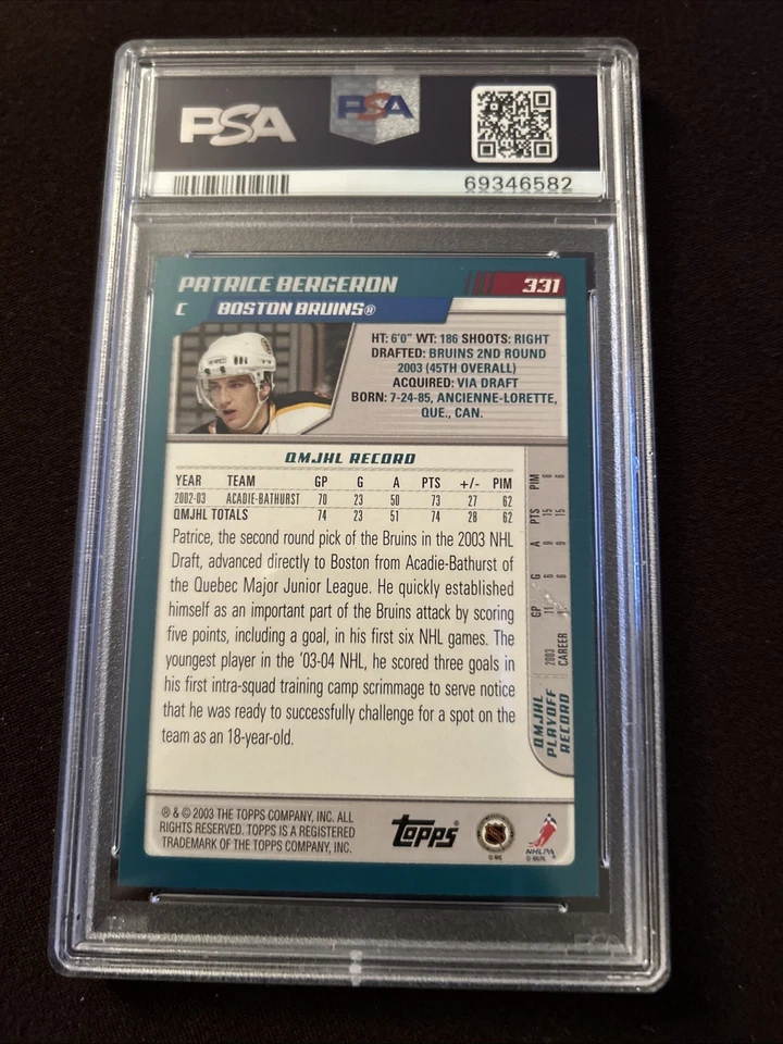 2003-2004 TOPPS #331 PATRICE BERGERON RED Rookie /100 PSA 7 Pop = 1 none higher - Image 2 of 2
