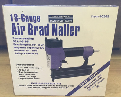 NIB Central Pneumatic 18 Gauge Air Brad Nailer Model 46309 with Case