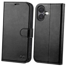 Compatible with iPhone 16 Wallet Case, PU Leather Flip Folio Case with Black