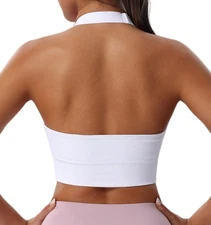 Women's Halter Sports Bras Adjustable Straps Seamless Medium Impact Workout C...