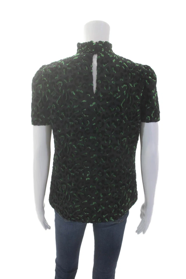 Blusa negra con estampado animal manga corta cuello alto texturizada Milly para mujer talla S Foto 3 de 4