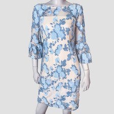 Adrianna Papell Embroidered Overlay Bell Sleeve Dress Women 6 Sheath Wedding