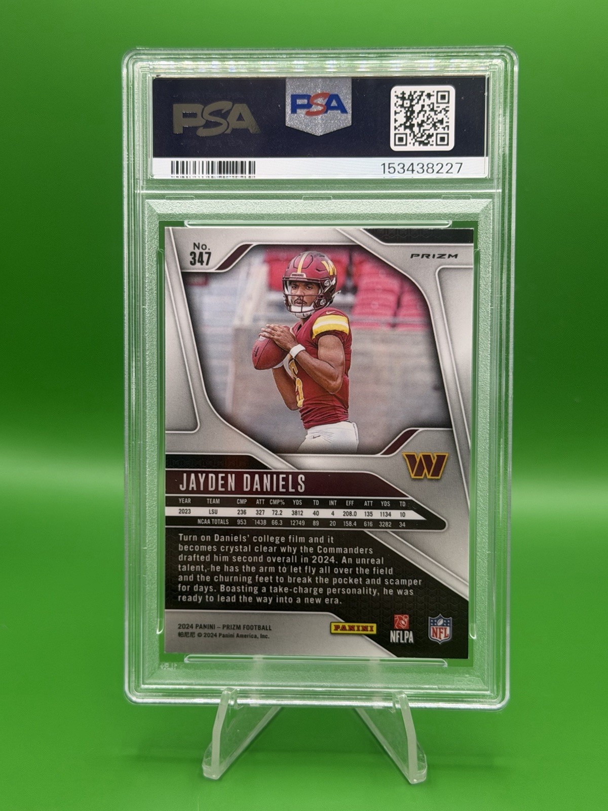 JAYDEN DANIELS 2024 PRIZM SILVER ROOKIE RC #347 PSA 10 GEM MINT! DC #153438227 view 2