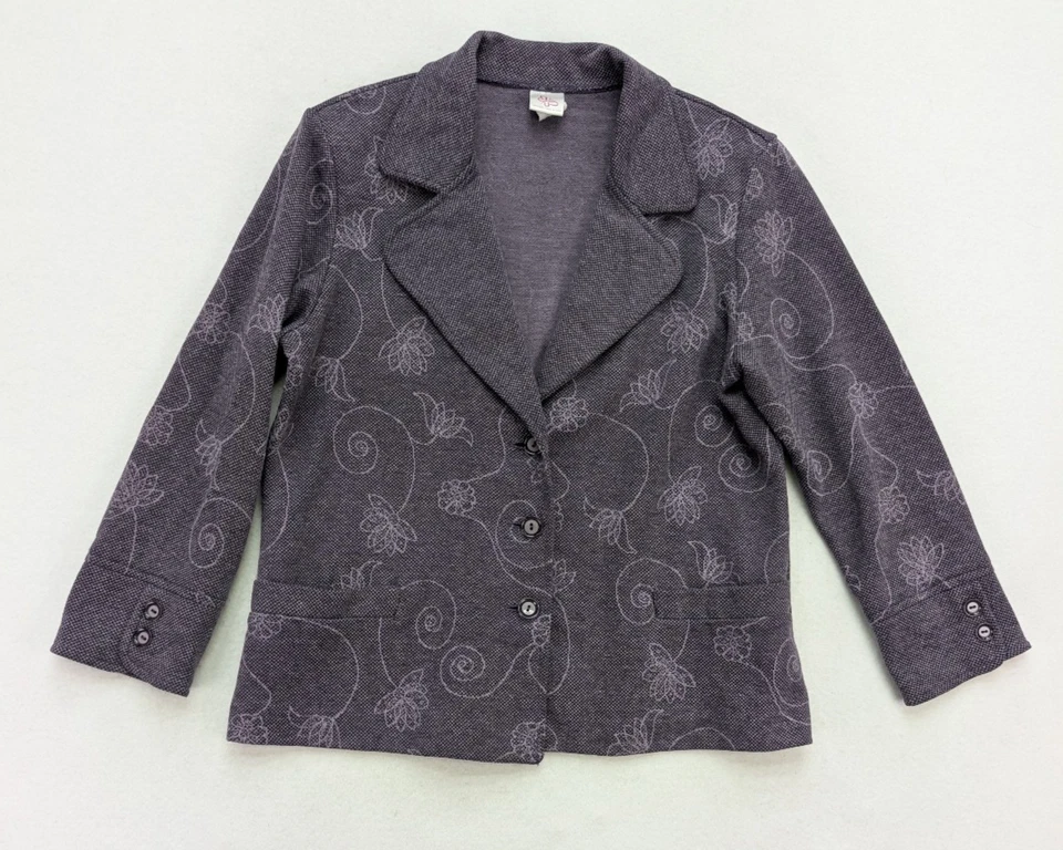 Weekenders Women's Blazer Jacket Size L Purple Floral Print Stretch Knit - Image 2 of 4