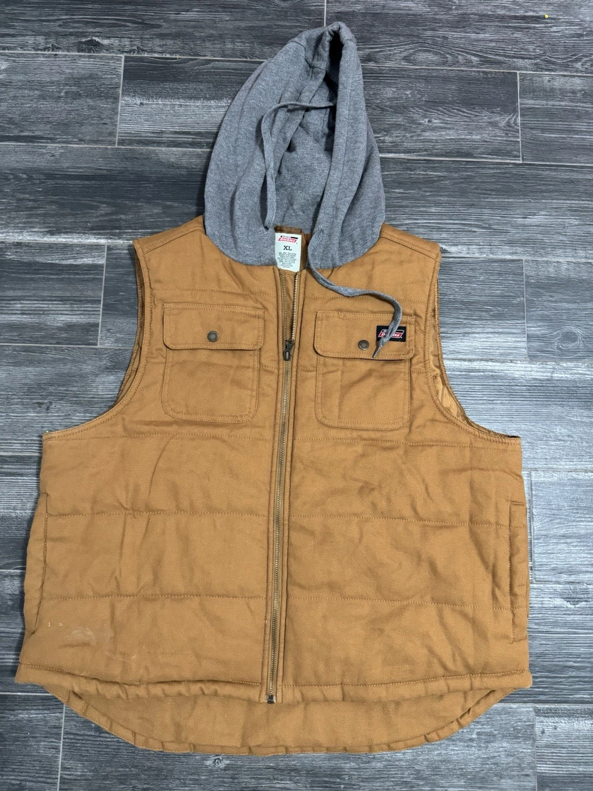 Dickies men's quilt lined insulated brown gold canvas work Vest XL With Hood
