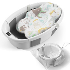 Collapsible Baby Bathtub - Large Baby Bath Tub with Thermometer Cushion Trav