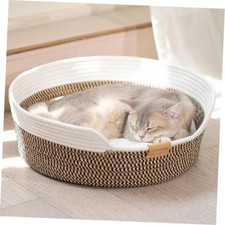 Brown Handwoven Cat Basket Bed with Cushion - Cooling for Indoor Cat - Cushion