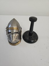 Mini Medieval Helmet Ornament On Stand Bascinet Steel