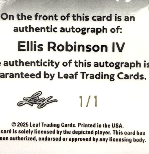 2025 Leaf Metal Football So Money! Gold Prismatic Auto 1/1 Ellis Robinson IV view 3