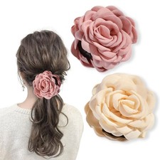 2Pcs Rose Flower Hair Claw Clip for 1 Count Pack of 2 , Peach Pink  Beige