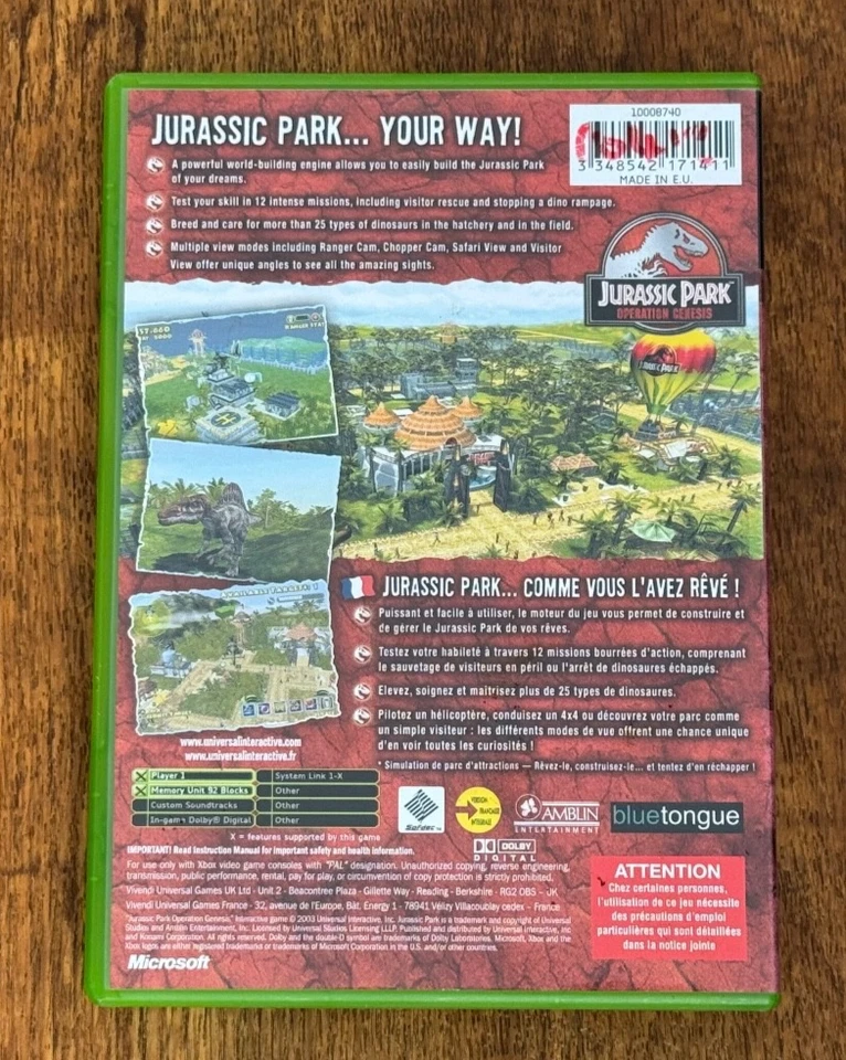 Jurassic Park 'Operation Genesis' - Microsoft Xbox - Complete with Manual - Image 2 of 4