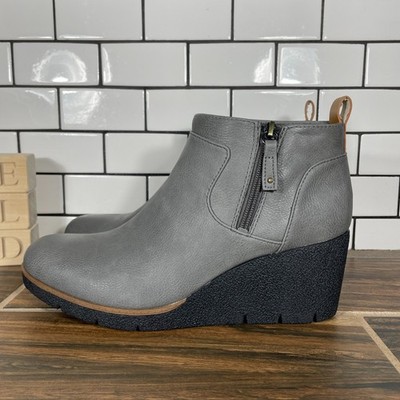 Dr Scholls Bianca Shoes Womens Size 10 Gray Faux Leather Wedge Ankle Booties