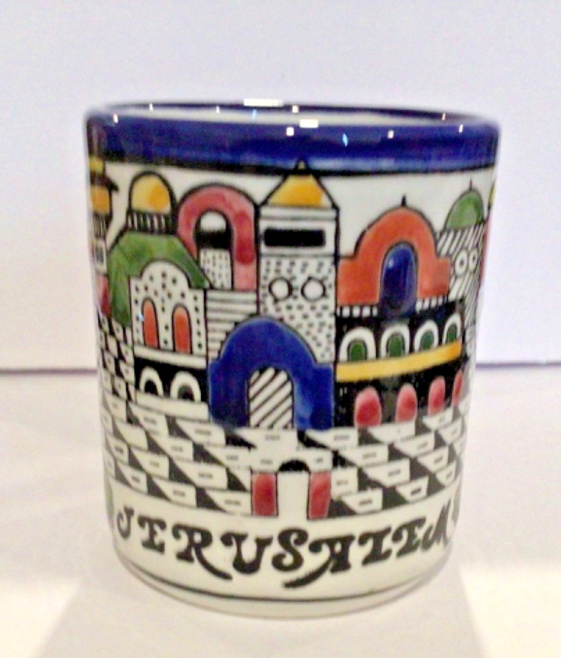 Jerusalem 10oz Coffee Mug Cup Bright Skyline Ceramic Hand Painted vintage
