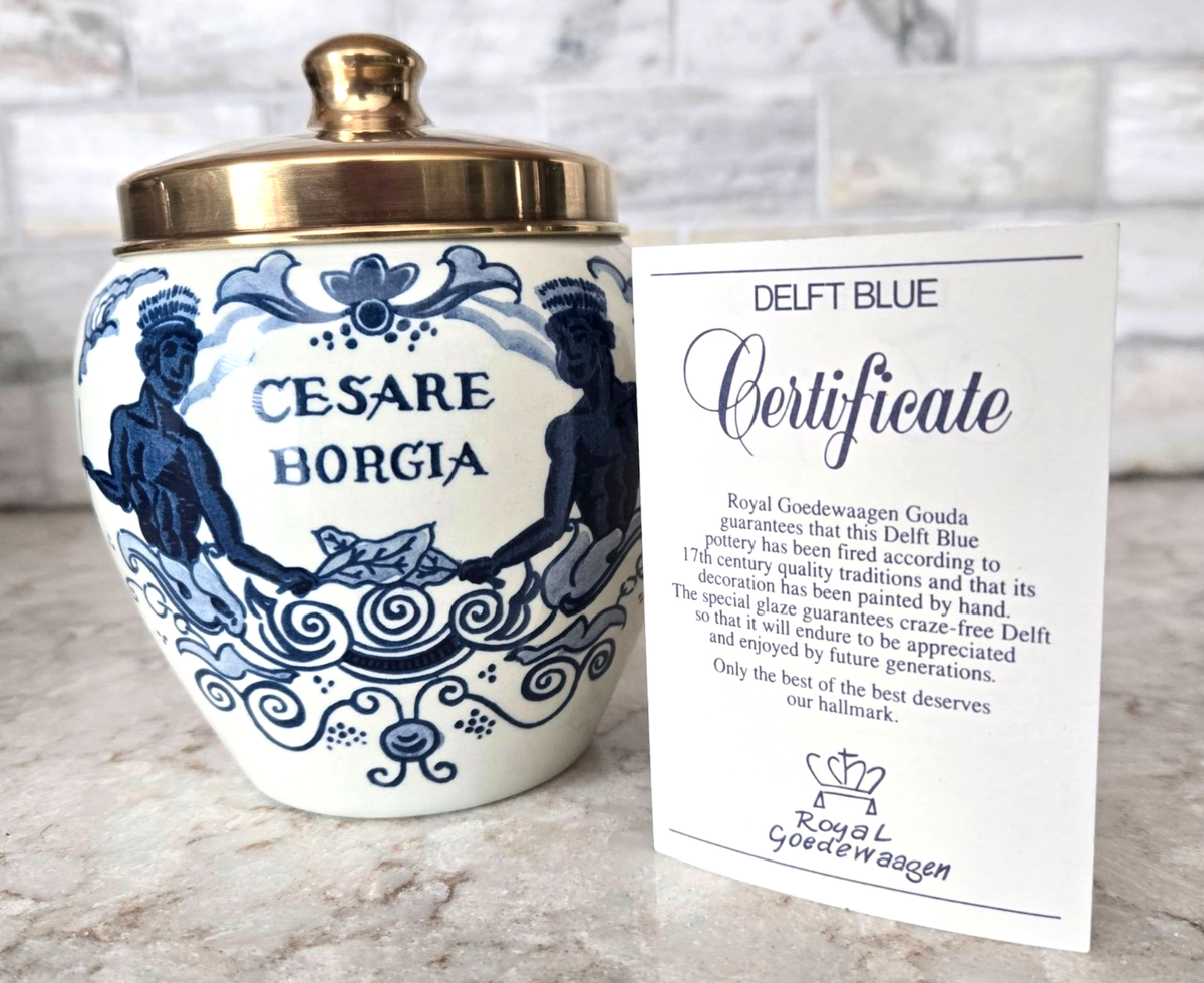 delft royal goedewaagen tobacco jar Exciting news, so place your orders now! Our Goedwaggen porcelain jars from the Netherlands are available to be PERSONALIZED! Add your name, your favorite town, etc. The prices run Very Large TOBACCO Jar Made