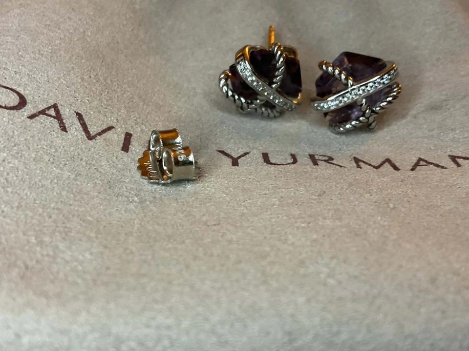 Tachuelas para pendientes envolventes de cable de amatista David Yurman. 10 mm.  ¡Como nuevo!! Foto 3 de 3