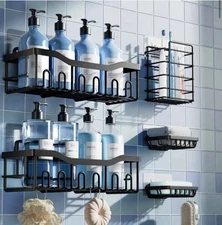 NEW EUDELE 5-Pack Rustproof Stainless Steel Shower Caddy Set No Drill Adhesive